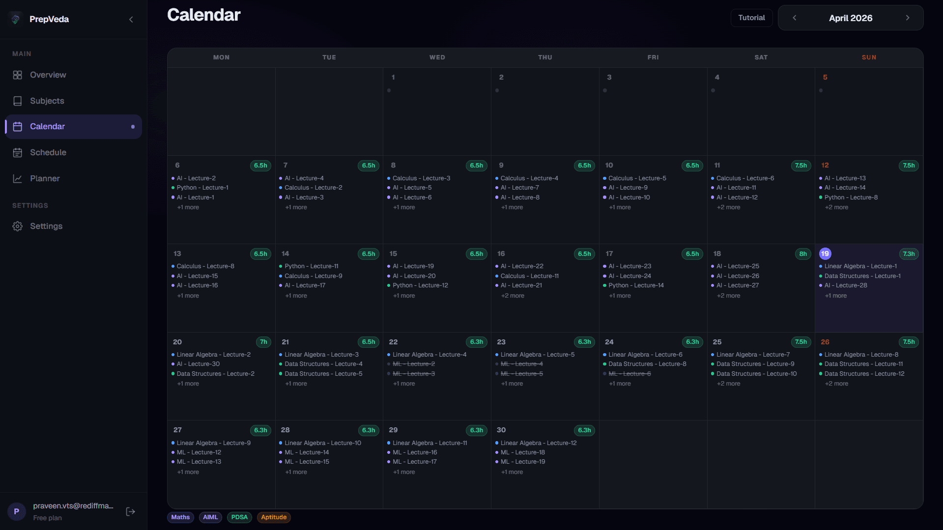PrepVeda Calendar