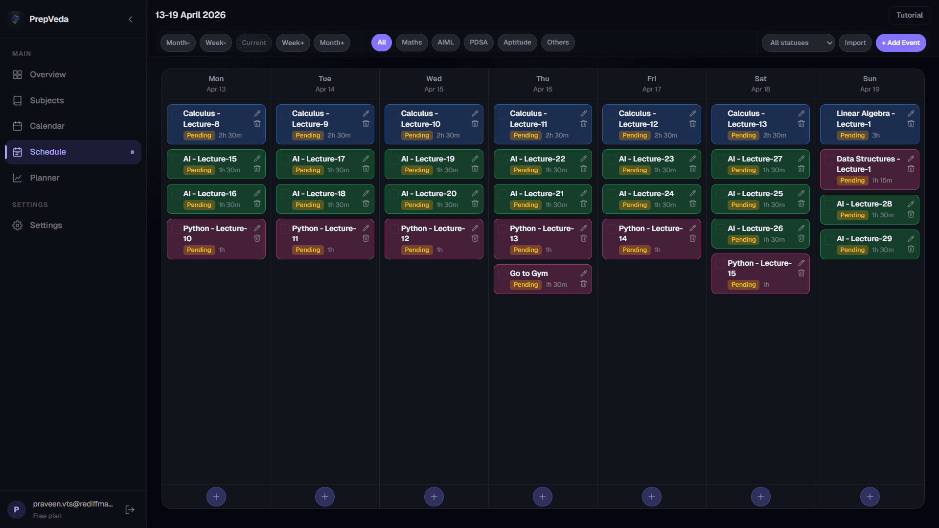 PrepVeda Schedule